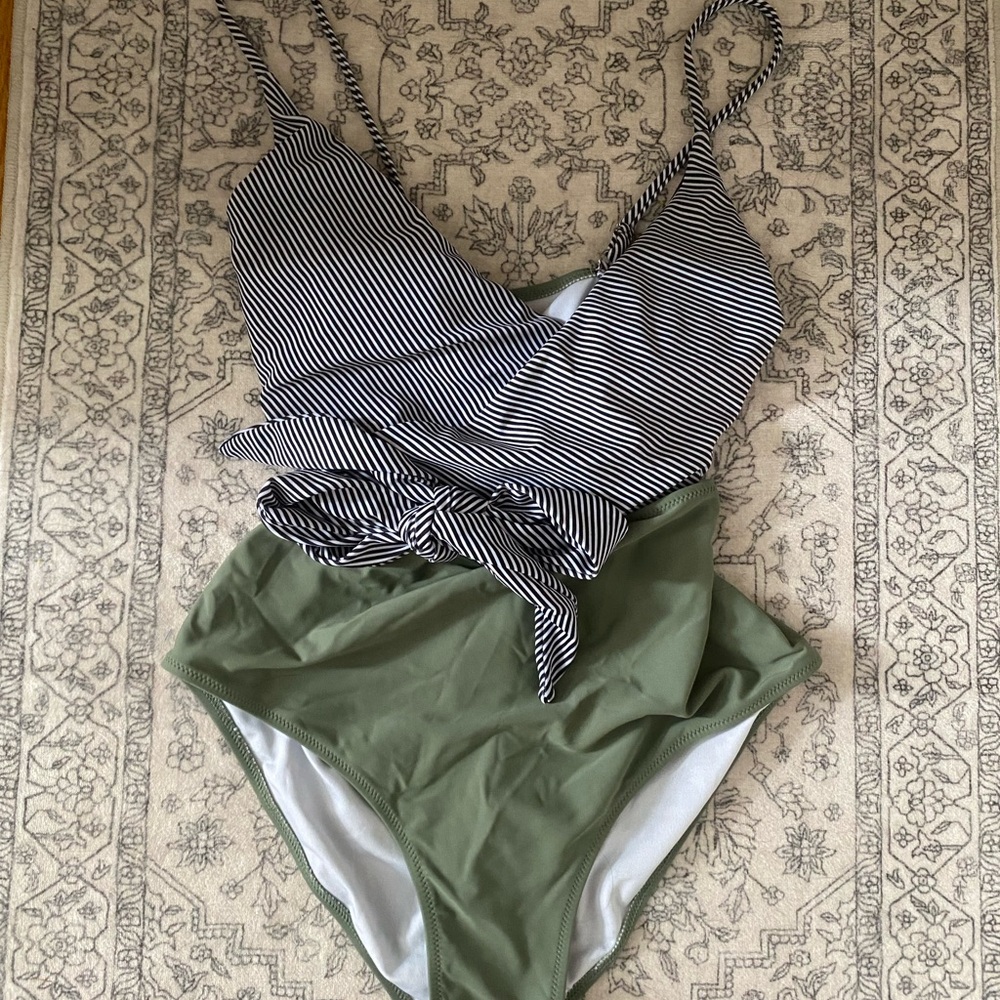Amazon Black and Green Striped One Piece Swimsuit